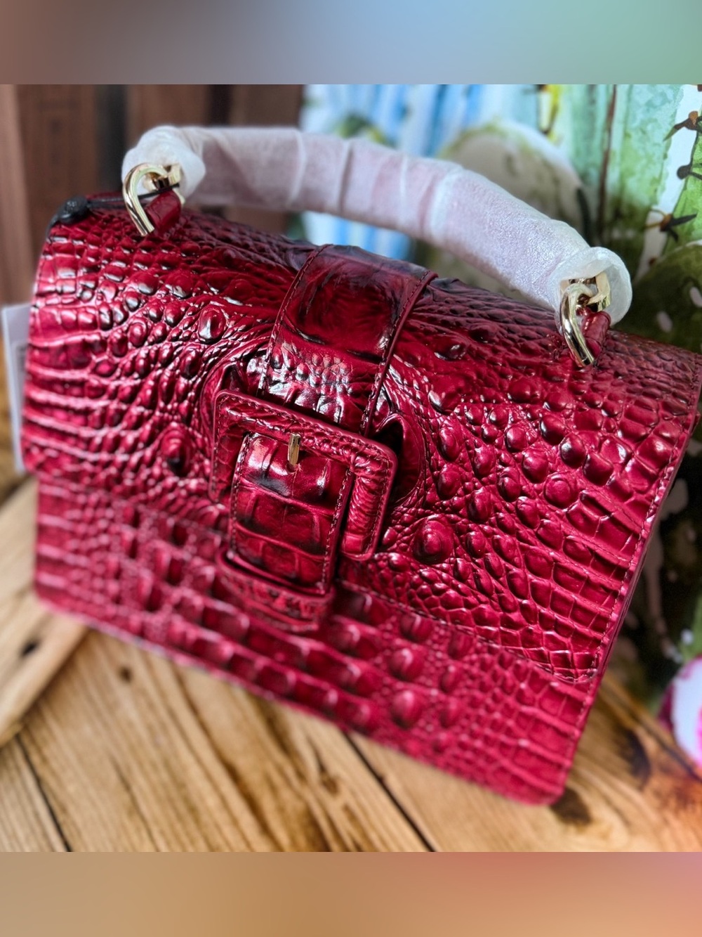 WRAPPED STRAPS Brahmin Small Hallie Merlot Ombre Melbourne NWT Red leather bag - Picture 11 of 14